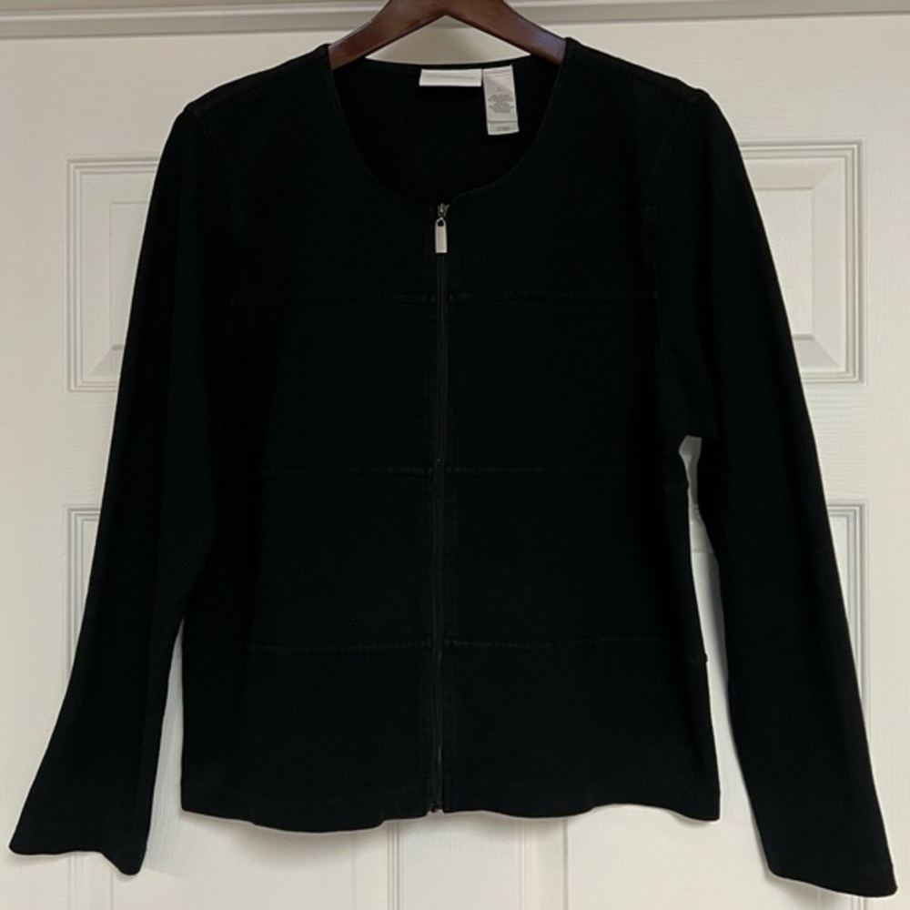 Liz Claiborne Black Zip-Up Jacket Top with Versatile Style Options | Size Large